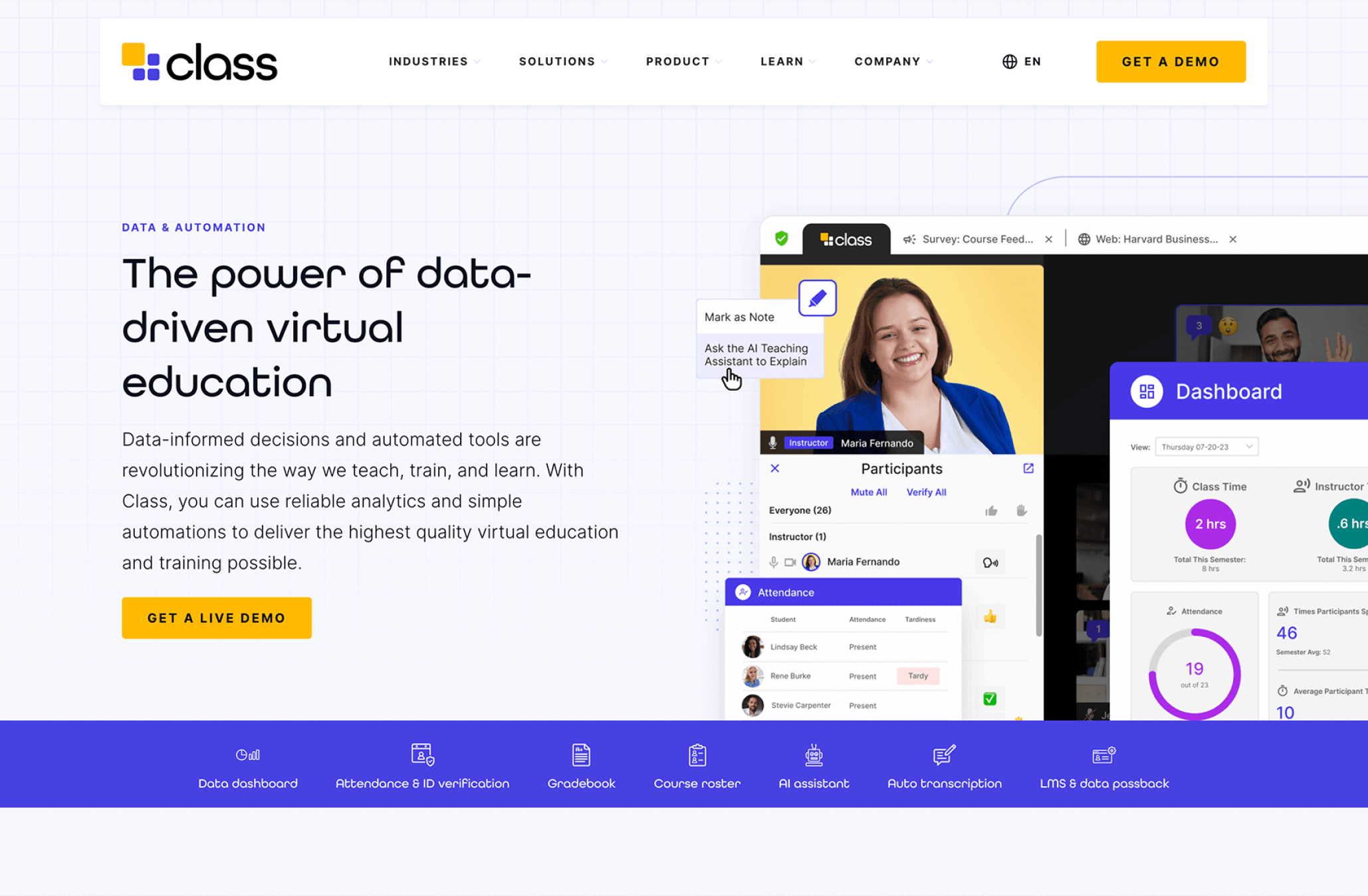 screenshot of class data and automation feature page